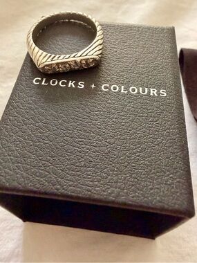 Clocks + Colours Silver Textured Men's Signet Ring